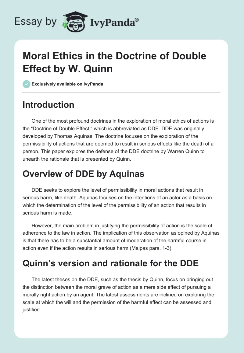 Moral Ethics in the Doctrine of Double Effect by W. Quinn. Page 1