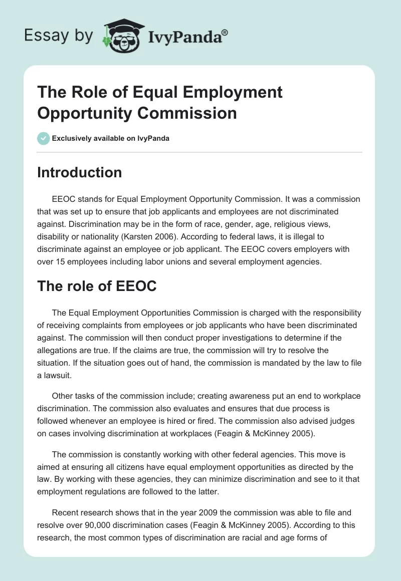 The Role of Equal Employment Opportunity Commission. Page 1