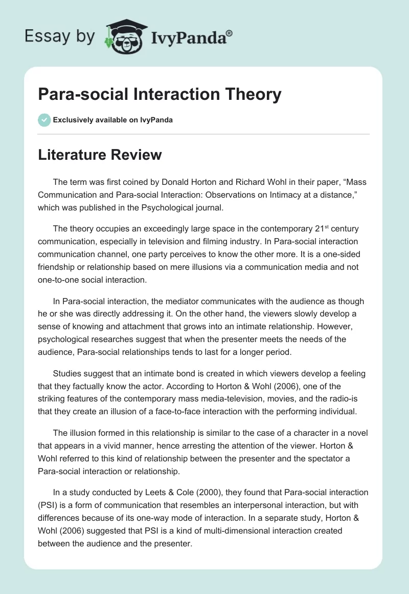 Para-social Interaction Theory. Page 1