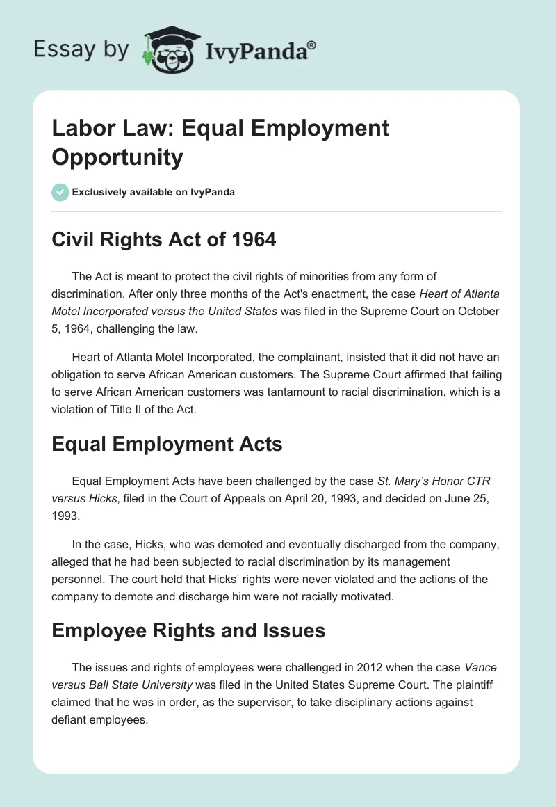 Labor Law: Equal Employment Opportunity. Page 1