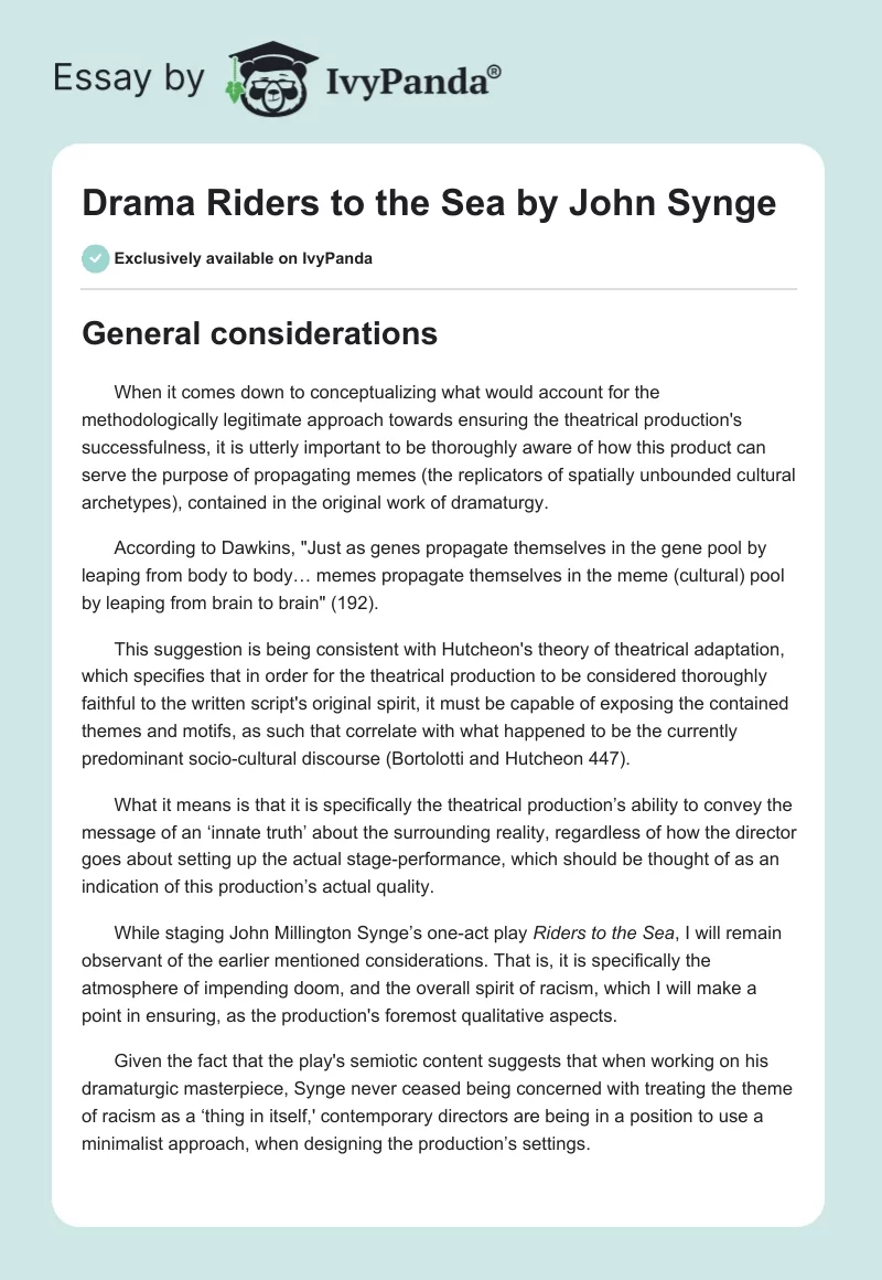 Drama "Riders to the Sea" by John Synge. Page 1