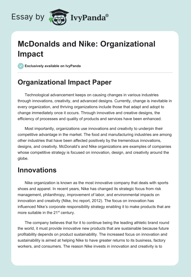 McDonalds and Nike: Organizational Impact. Page 1