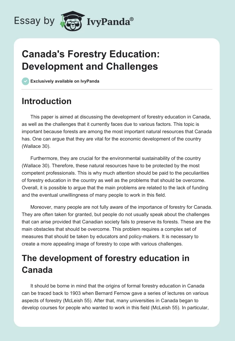 Canada's Forestry Education: Development and Challenges. Page 1