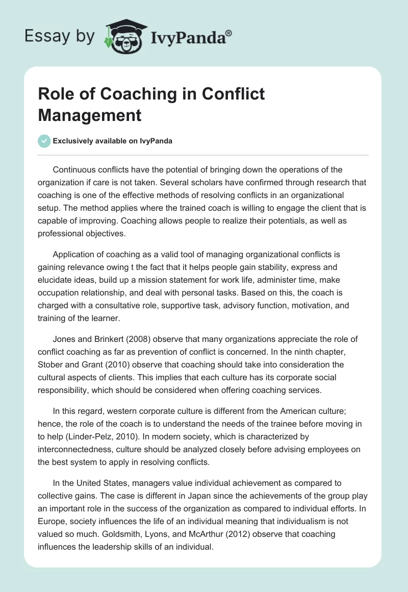 Role of Coaching in Conflict Management. Page 1