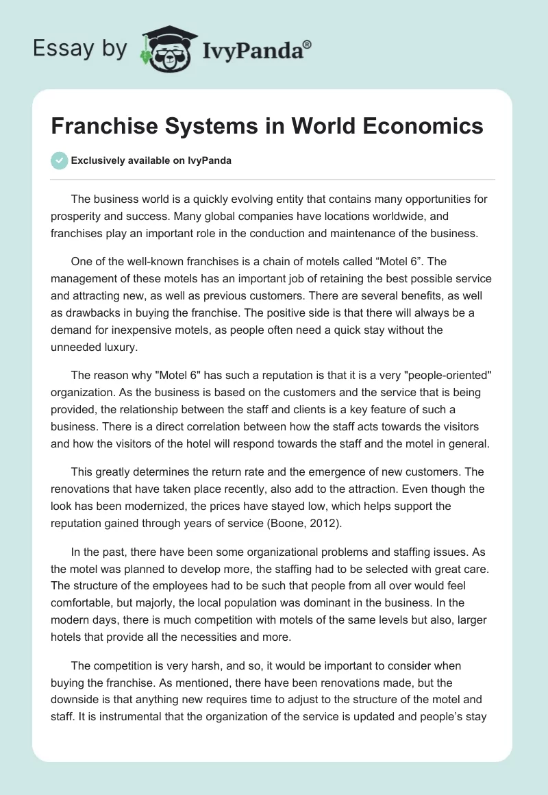 Franchise Systems in World Economics. Page 1
