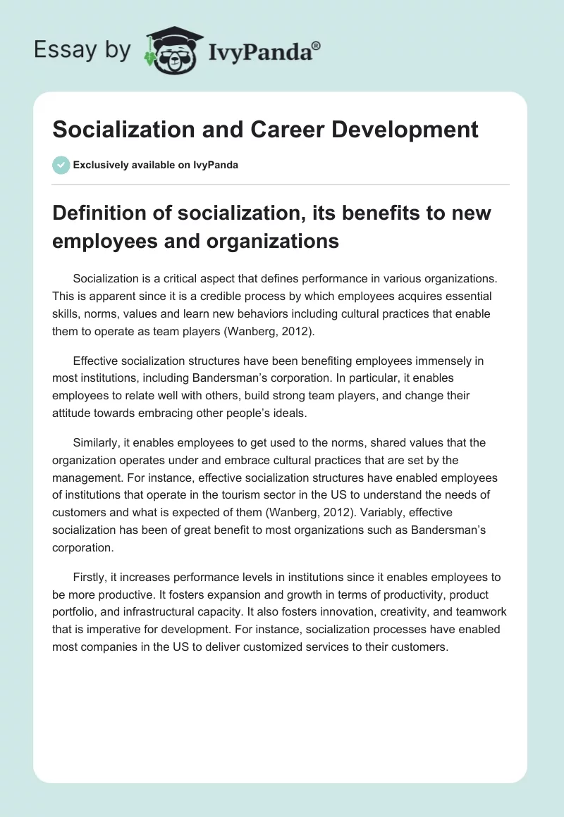 Socialization and Career Development. Page 1