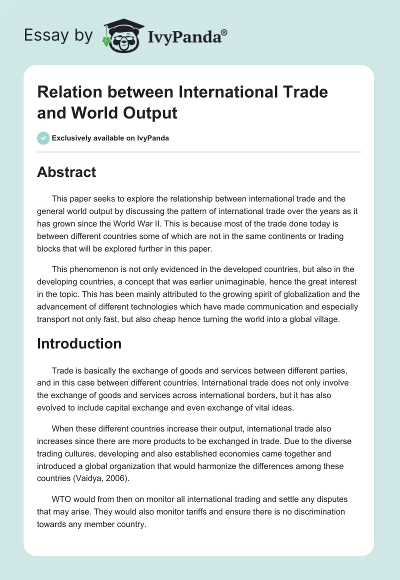 Relation between International Trade and World Output. Page 1