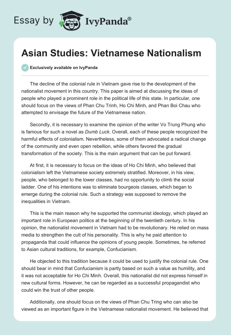 Asian Studies: Vietnamese Nationalism. Page 1