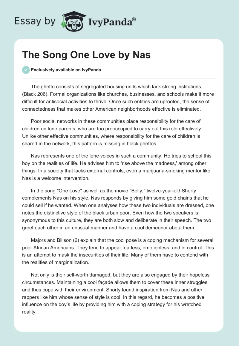The Song "One Love" by Nas. Page 1