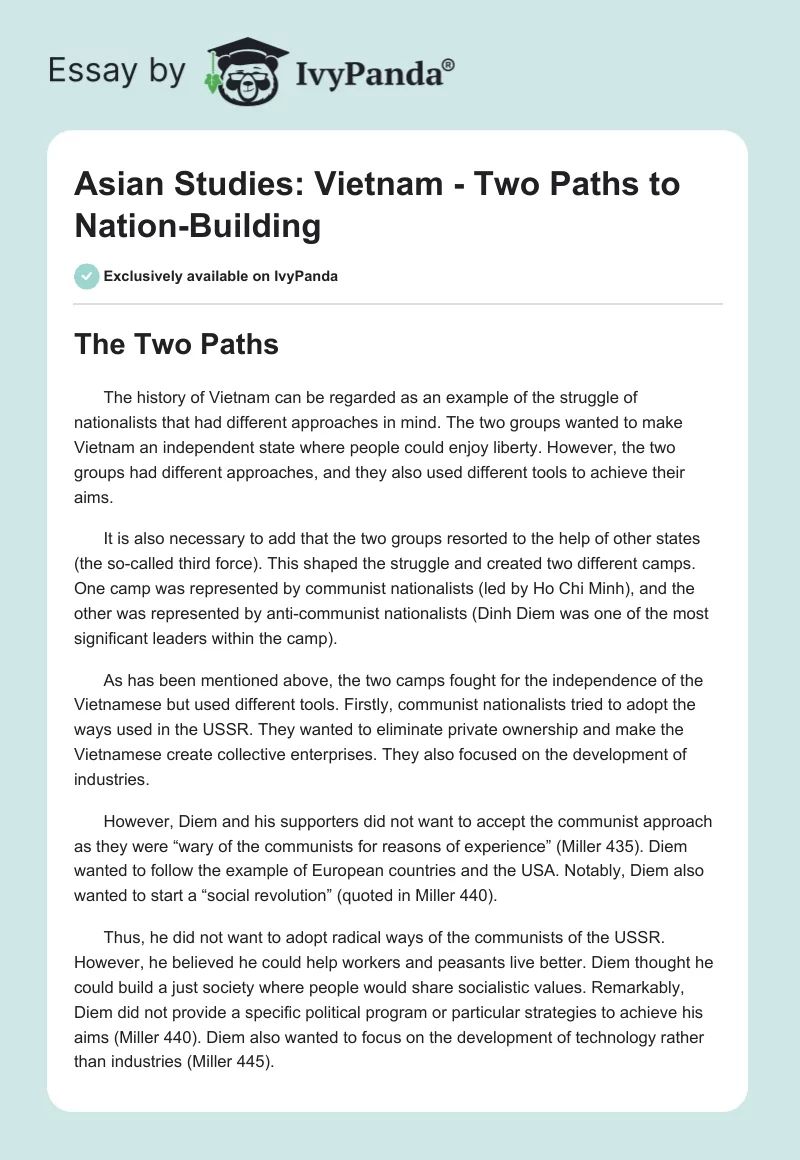 Asian Studies: Vietnam - Two Paths to Nation-Building. Page 1