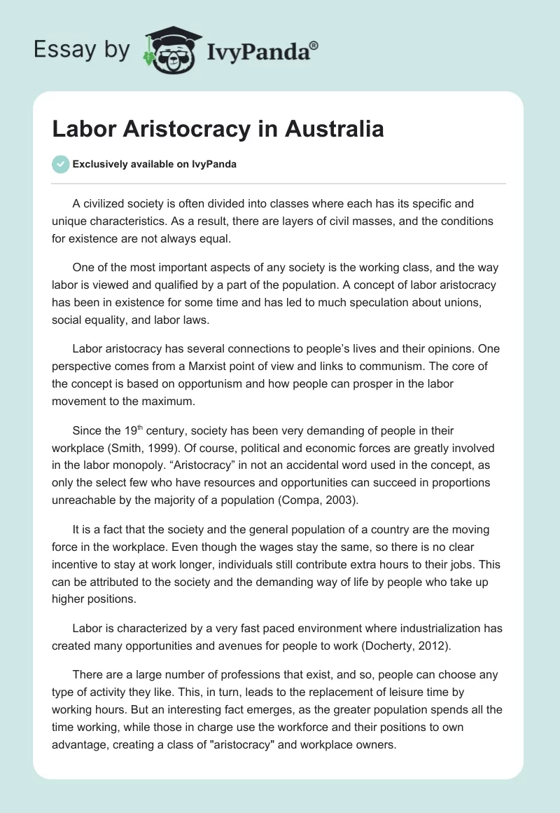 Labor Aristocracy in Australia. Page 1