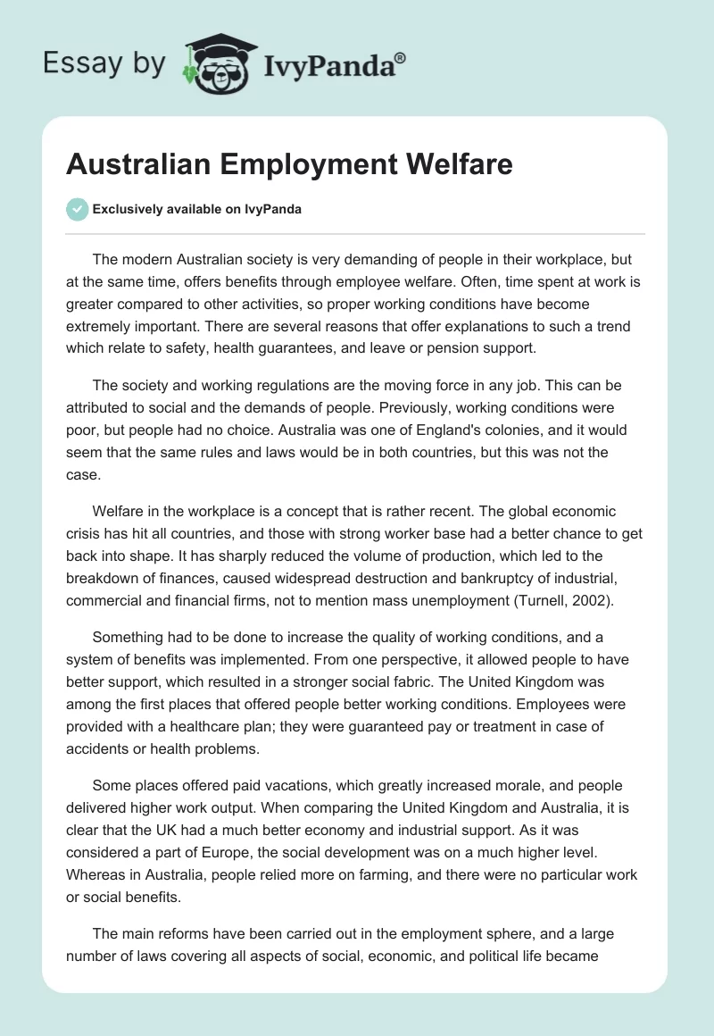 Australian Employment Welfare. Page 1