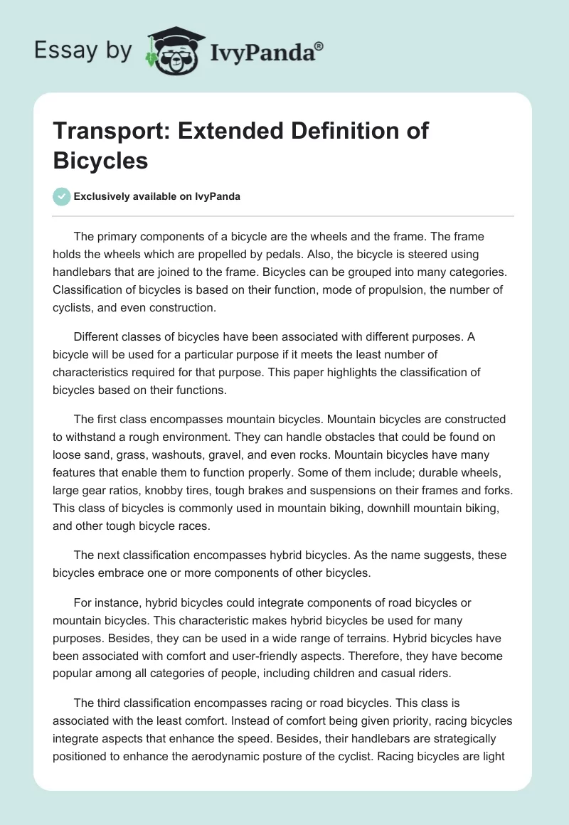 Transport: Extended Definition of Bicycles. Page 1