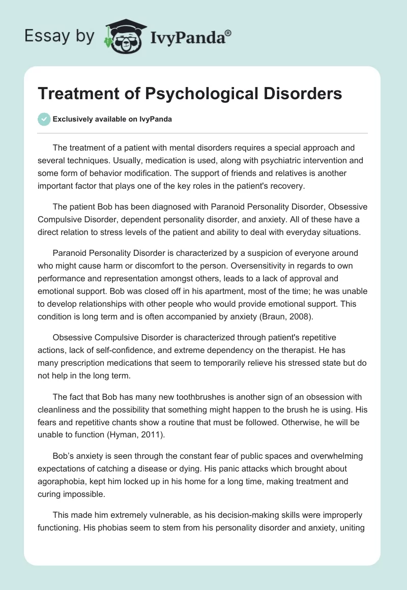 Treatment of Psychological Disorders. Page 1