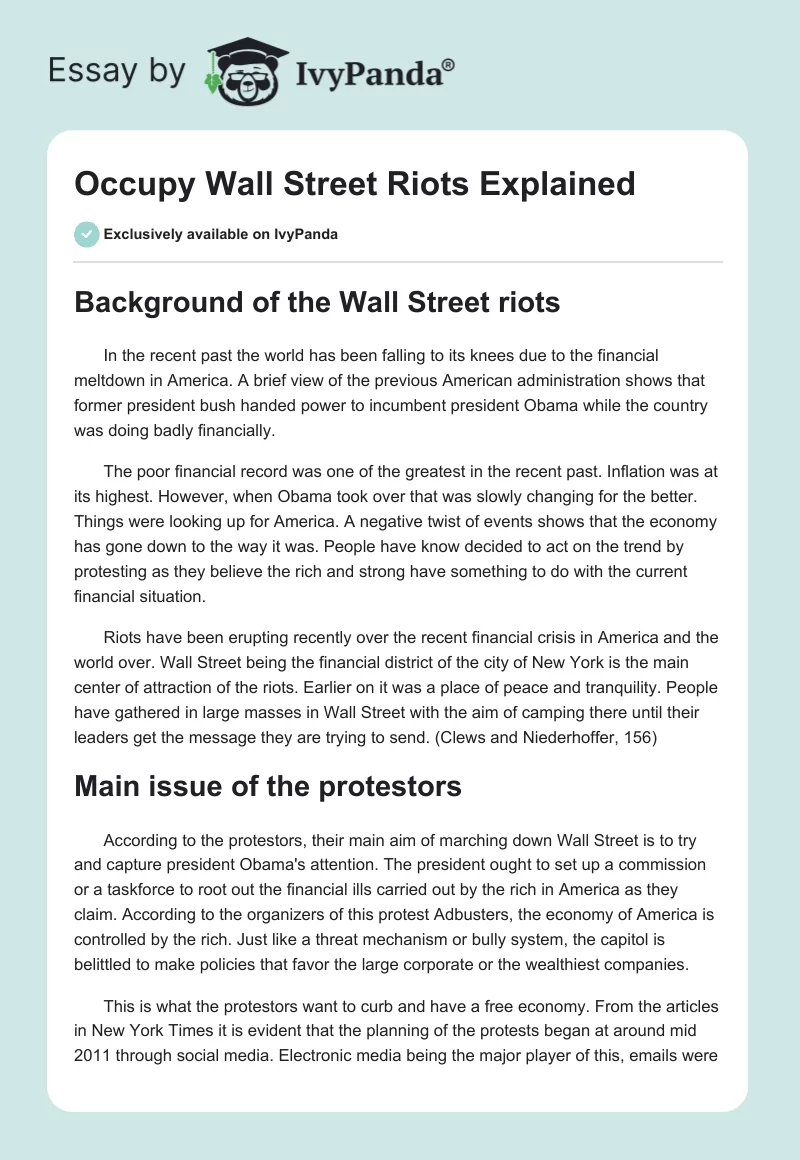 Occupy Wall Street Riots Explained. Page 1