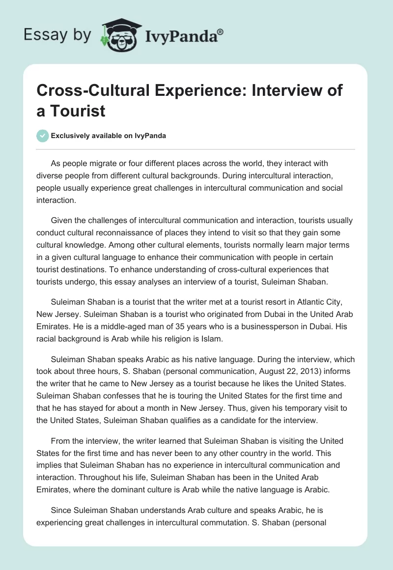 Cross-Cultural Experience: Interview of a Tourist. Page 1