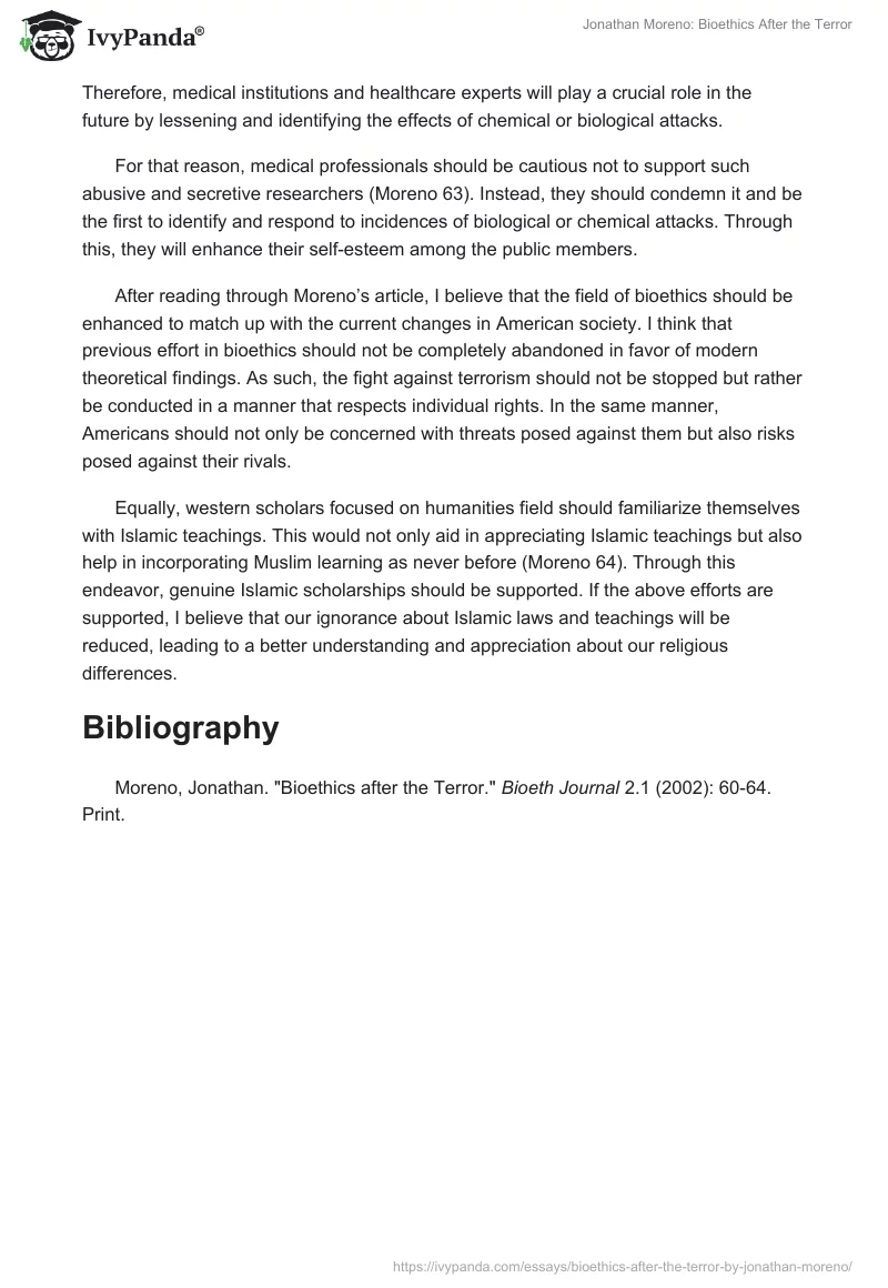 Jonathan Moreno: Bioethics After the Terror. Page 2