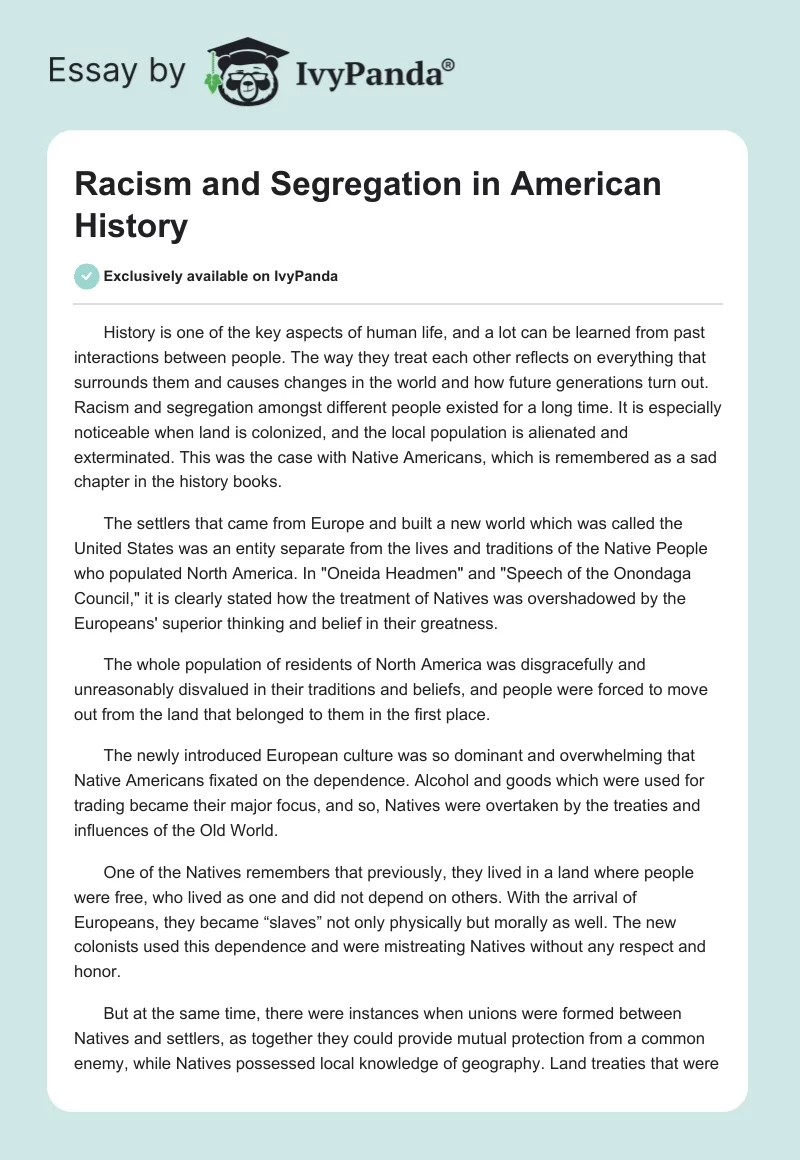 Racism and Segregation in American History. Page 1