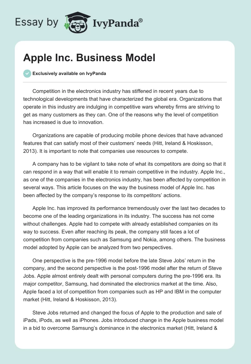 Apple Inc. Business Model. Page 1