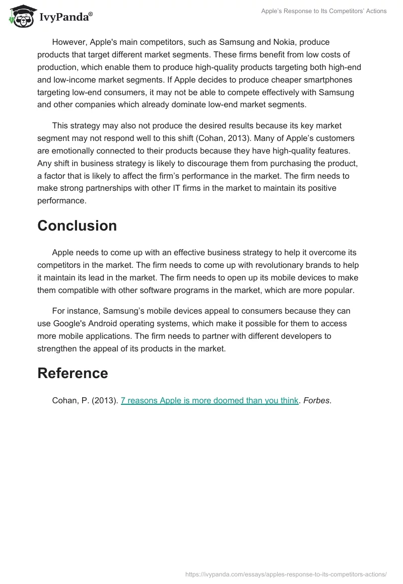Apple’s Response to Its Competitors’ Actions. Page 2