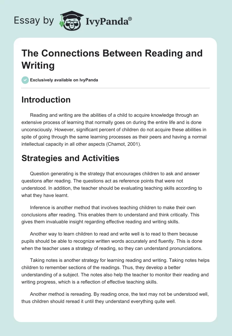 The Connections Between Reading and Writing. Page 1