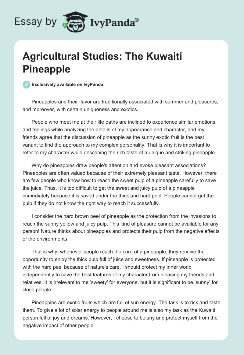 Agricultural Studies: The Kuwaiti Pineapple. Page 1