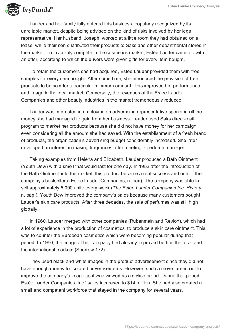 Estée Lauder Company Analysis. Page 3