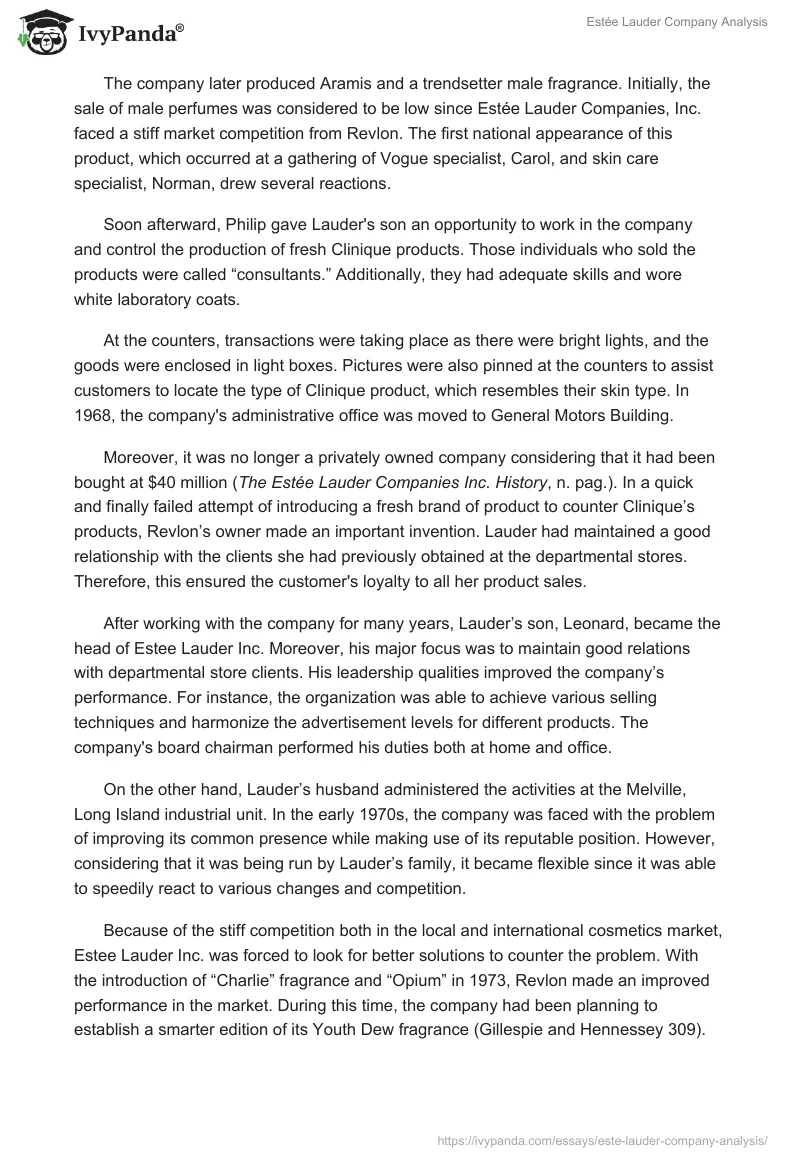 Estée Lauder Company Analysis. Page 4