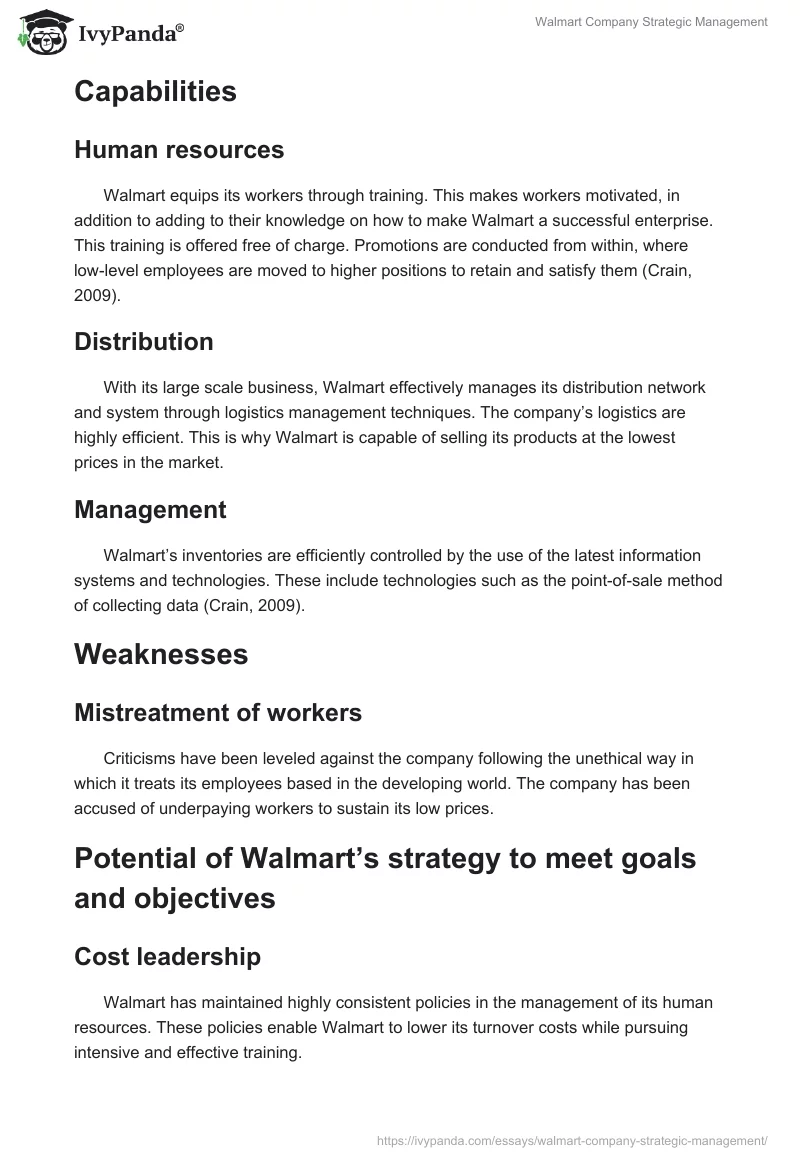Walmart Company Strategic Management. Page 3