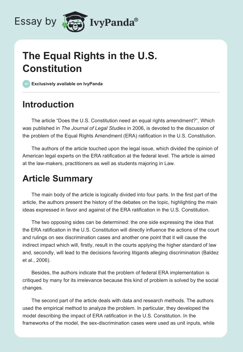 The Equal Rights in the U.S. Constitution. Page 1