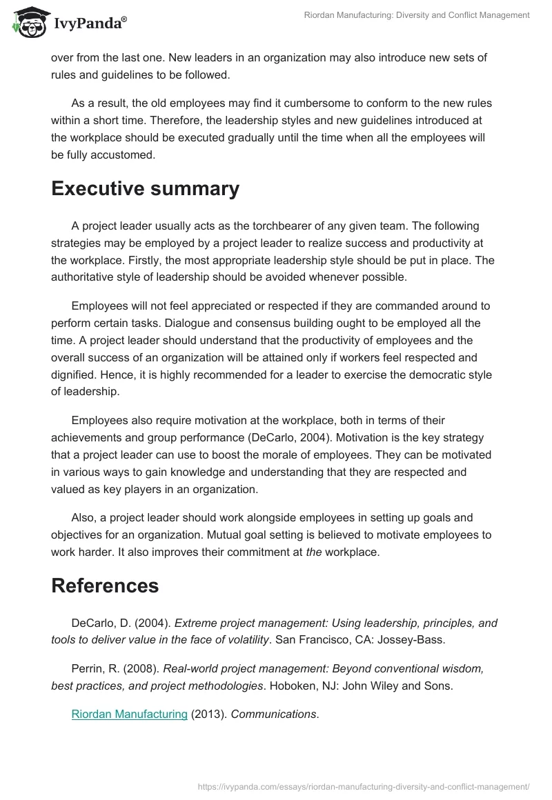 Riordan Manufacturing: Diversity and Conflict Management. Page 2