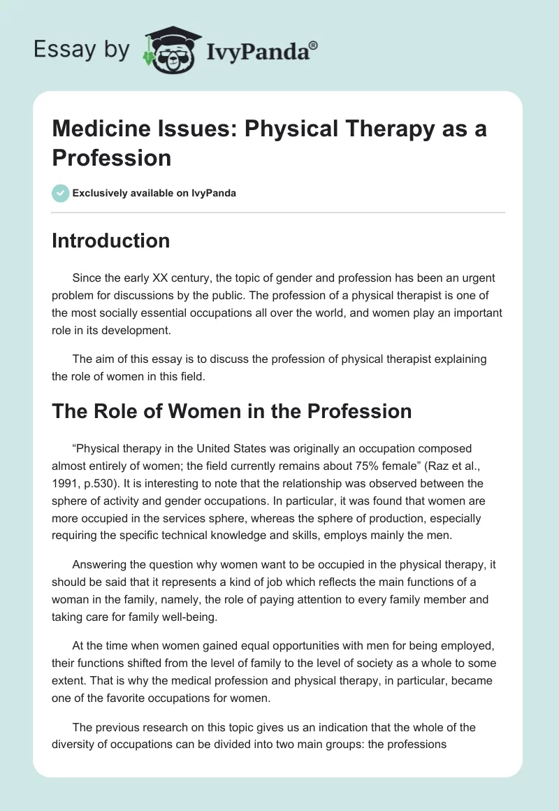 Medicine Issues: Physical Therapy as a Profession. Page 1