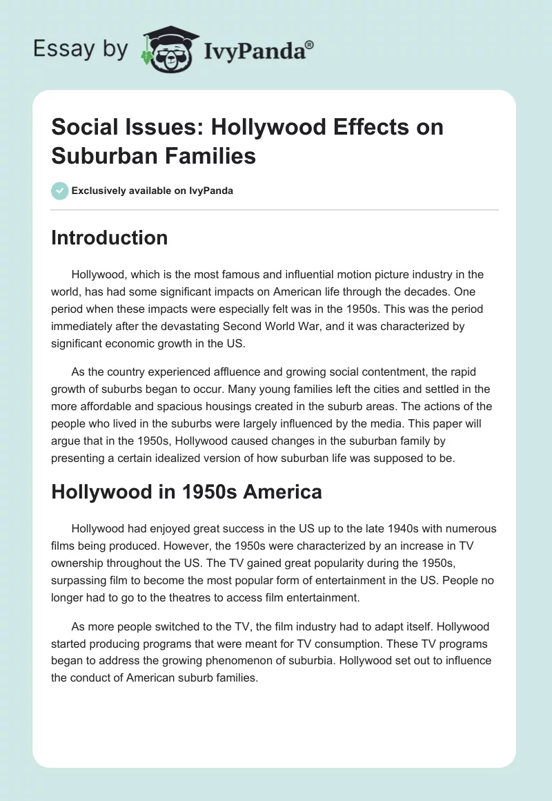 Social Issues: Hollywood Effects on Suburban Families. Page 1