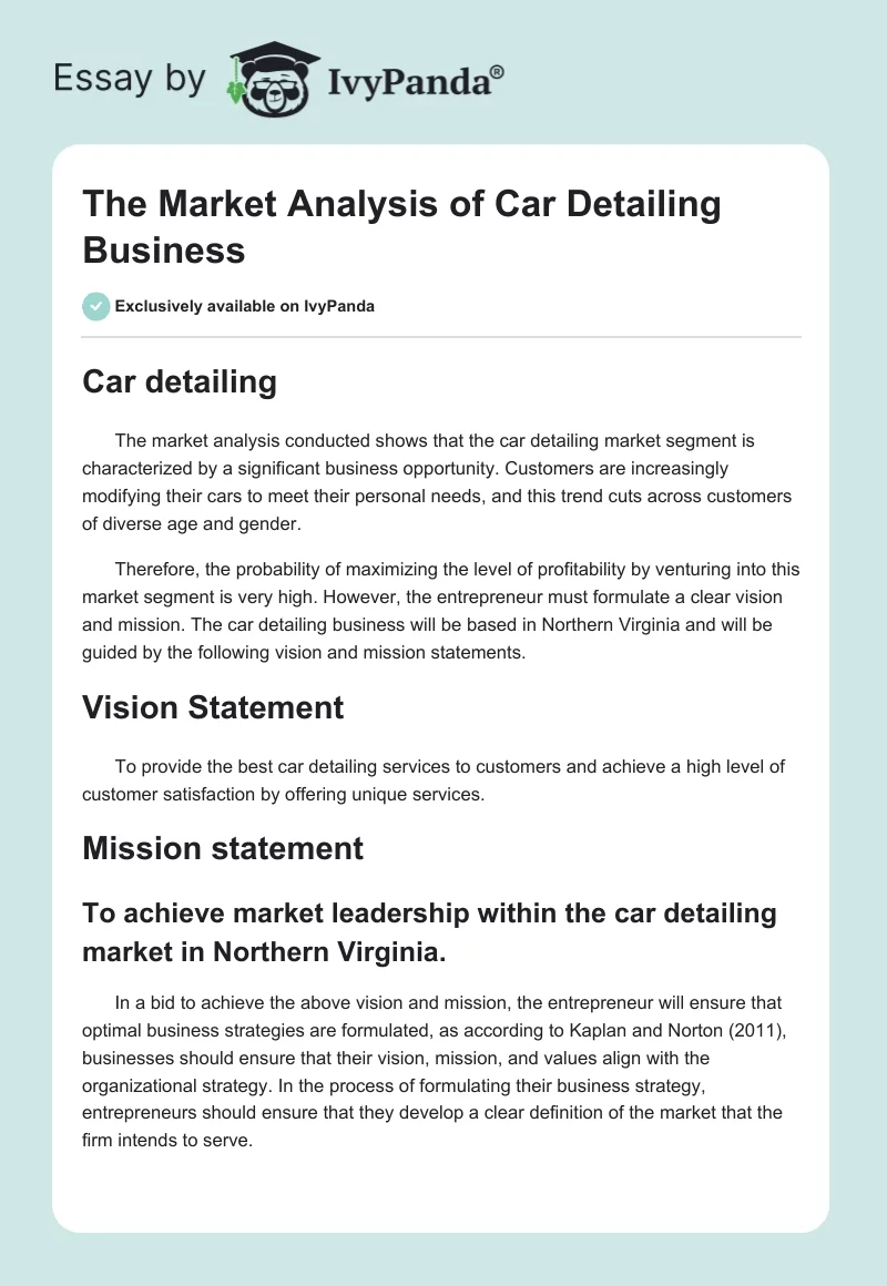 The Market Analysis of Car Detailing Business. Page 1
