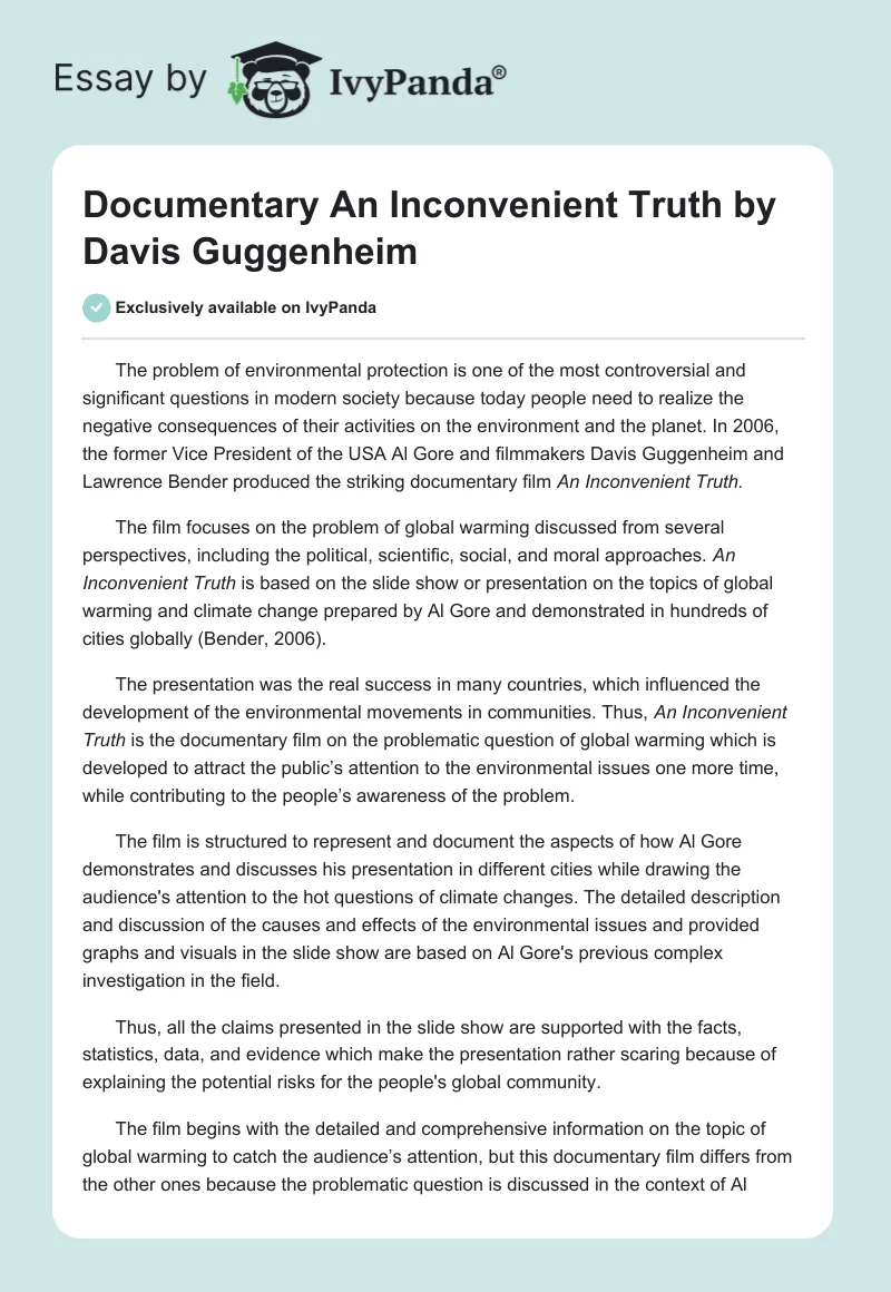 Documentary "An Inconvenient Truth" by Davis Guggenheim. Page 1
