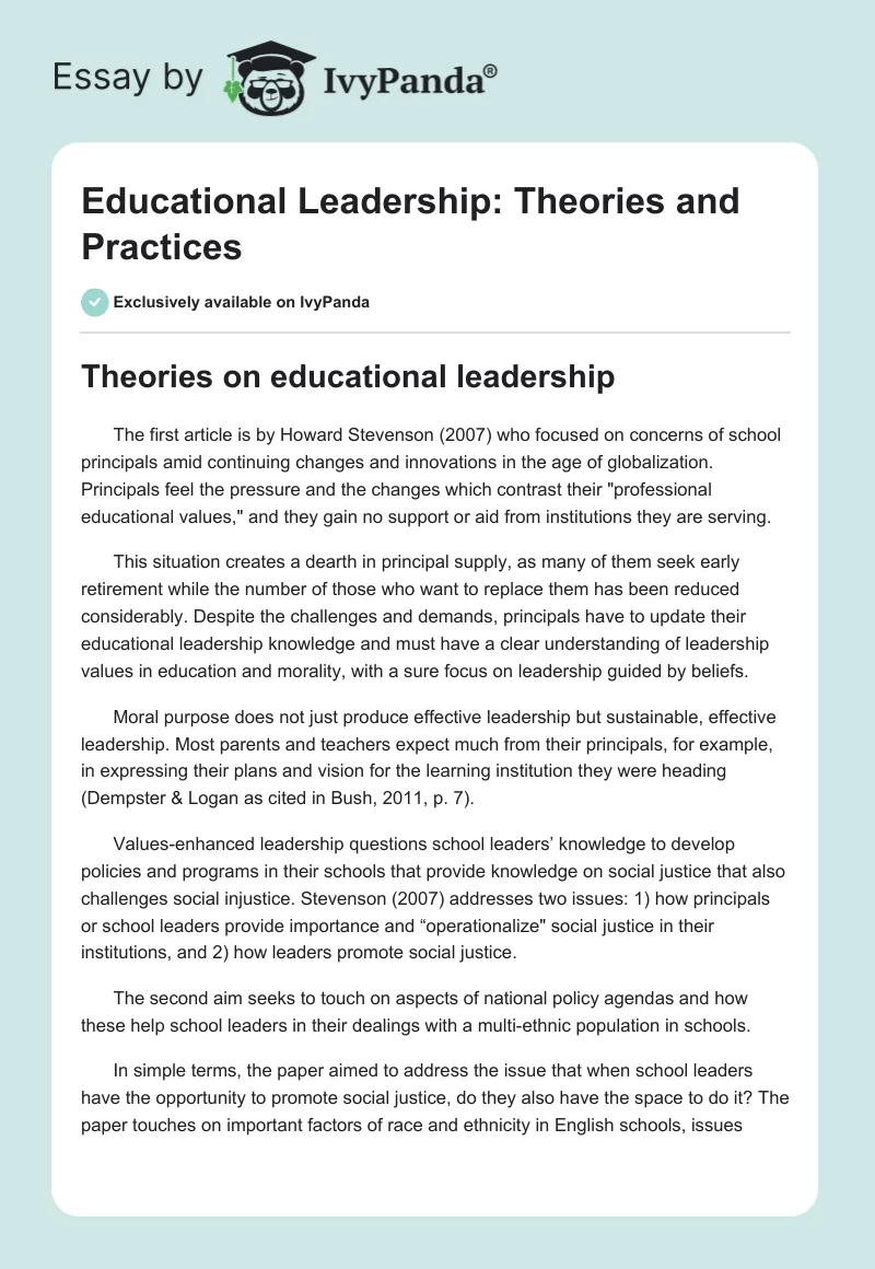 Educational Leadership: Theories and Practices. Page 1