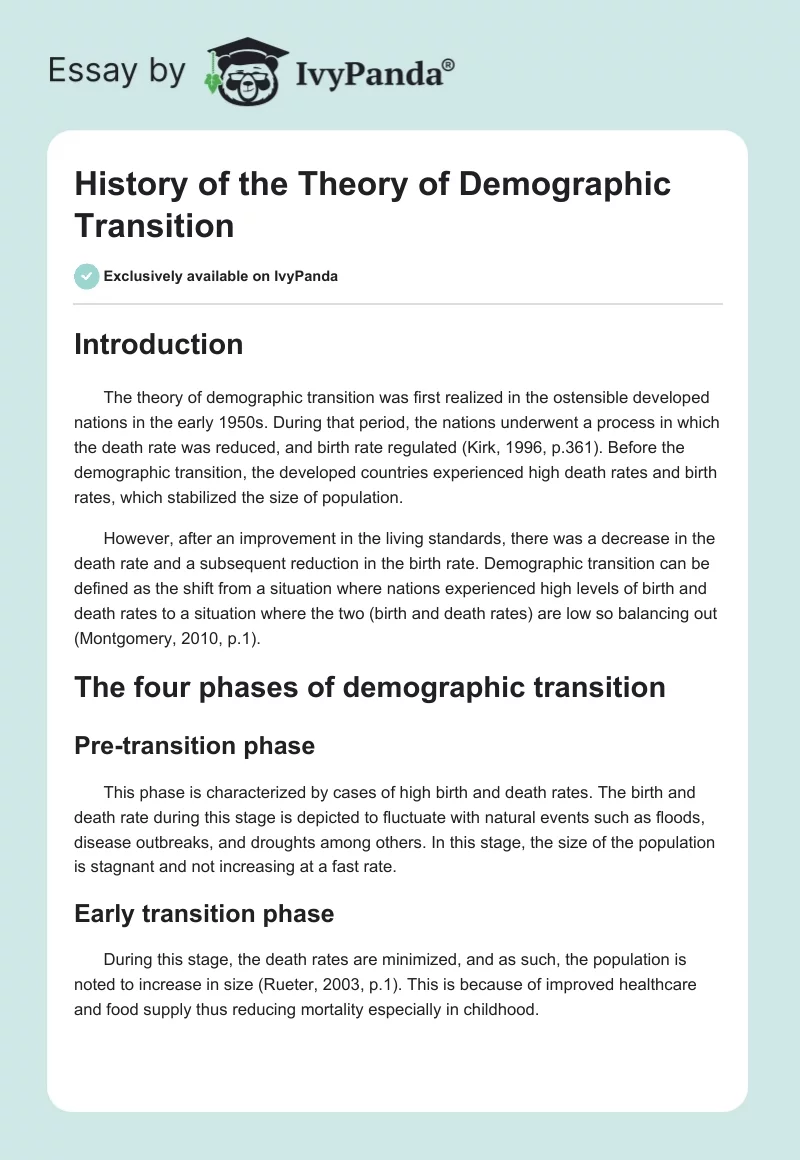 History of the Theory of Demographic Transition. Page 1