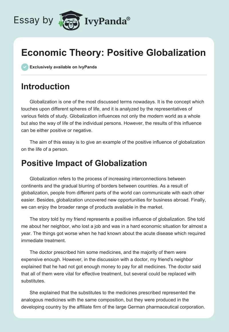 Economic Theory: Positive Globalization. Page 1