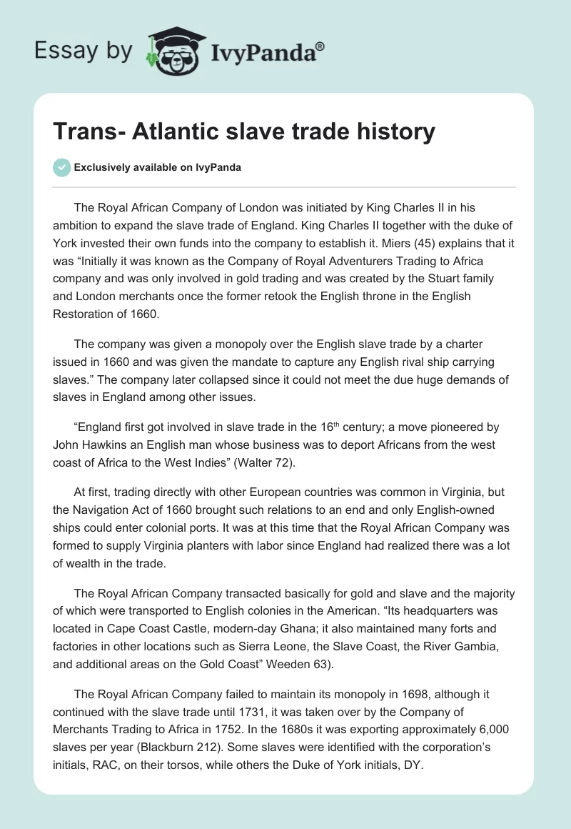 Trans-Atlantic Slave Trade History. Page 1