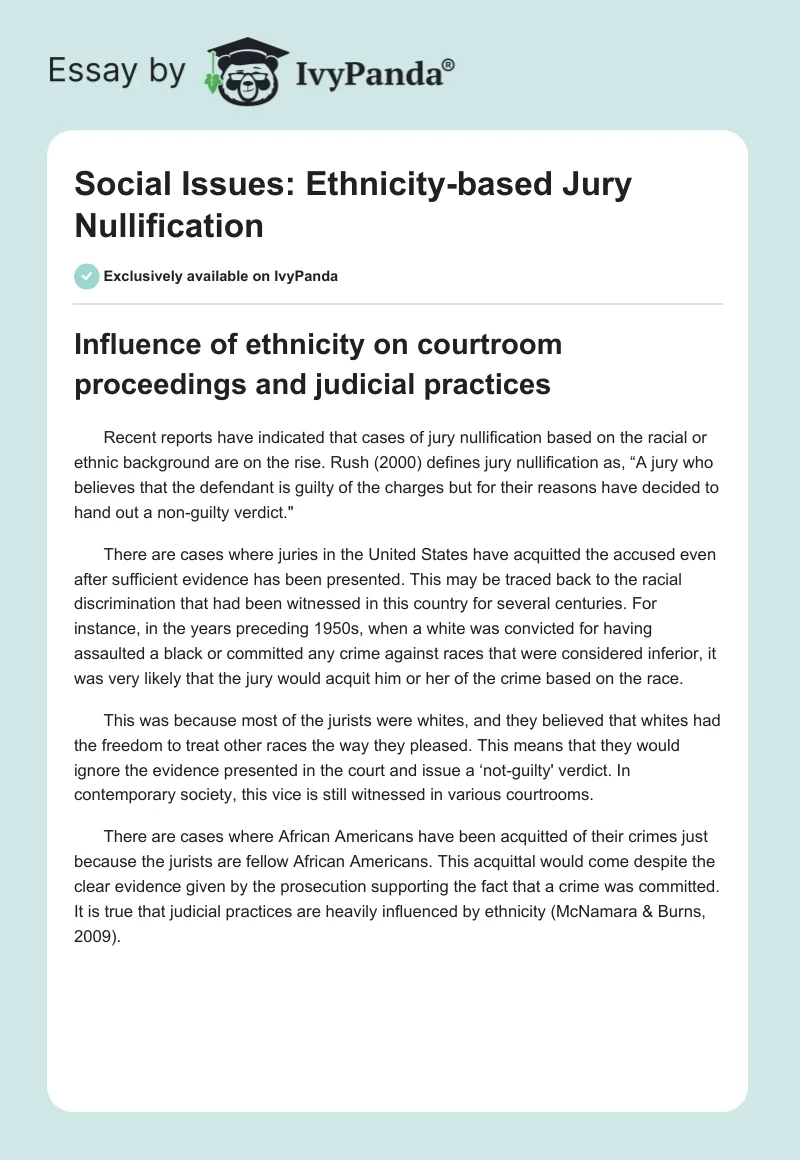 Social Issues: Ethnicity-based Jury Nullification. Page 1