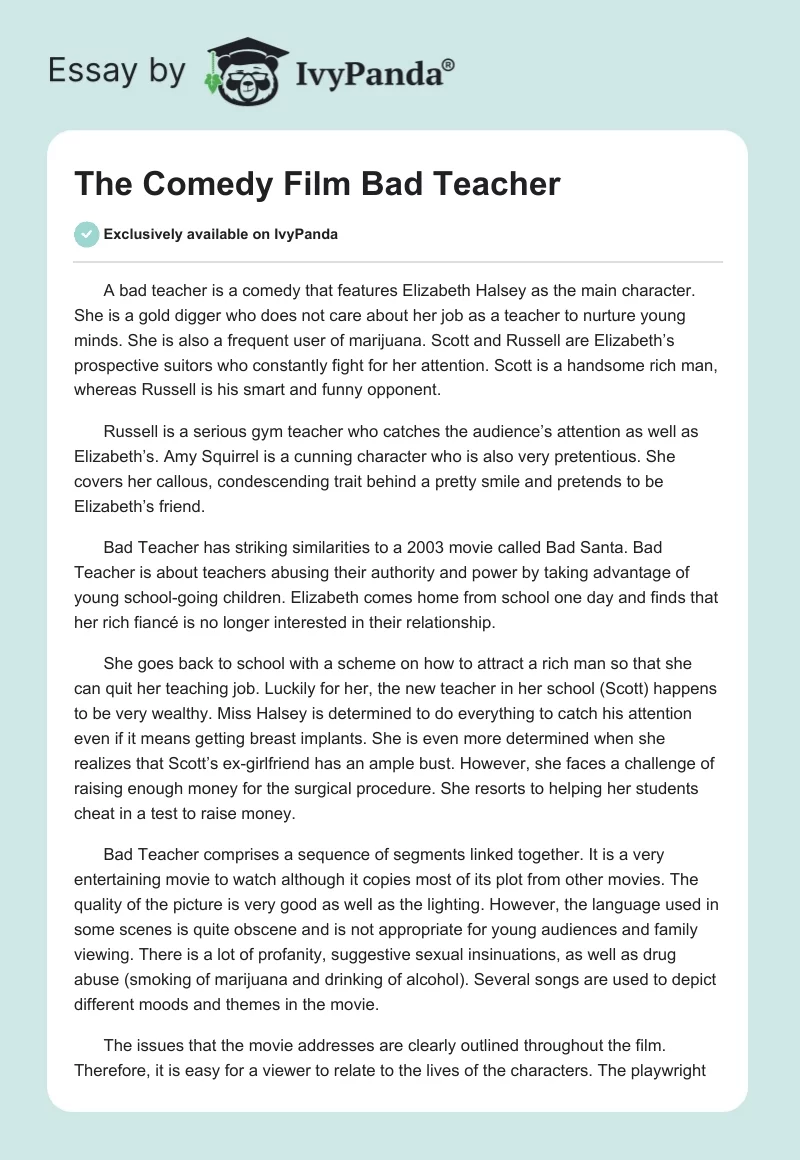 The Comedy Film "Bad Teacher". Page 1
