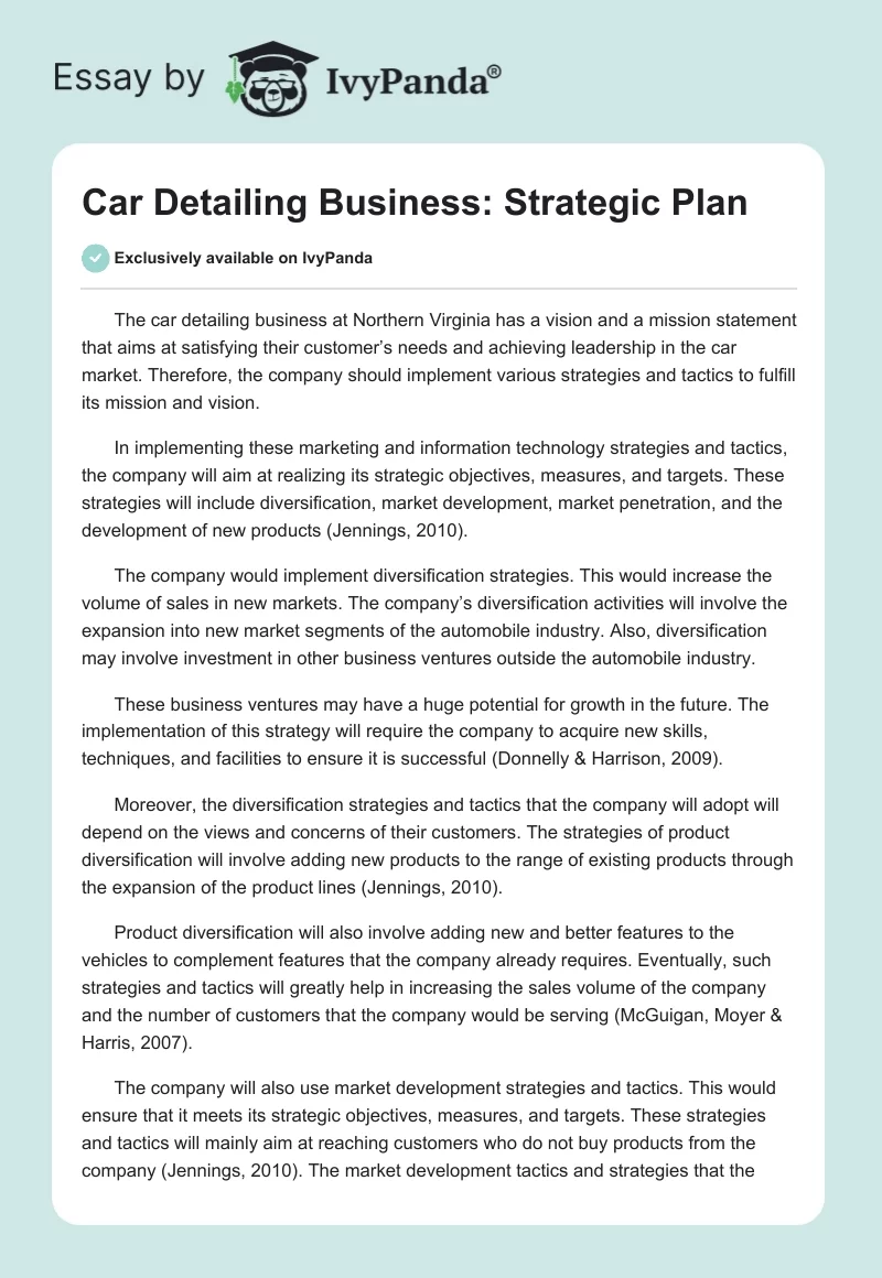 Car Detailing Business: Strategic Plan. Page 1