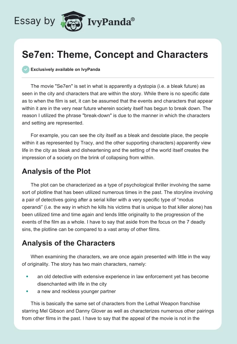 Se7en: Theme, Concept and Characters. Page 1