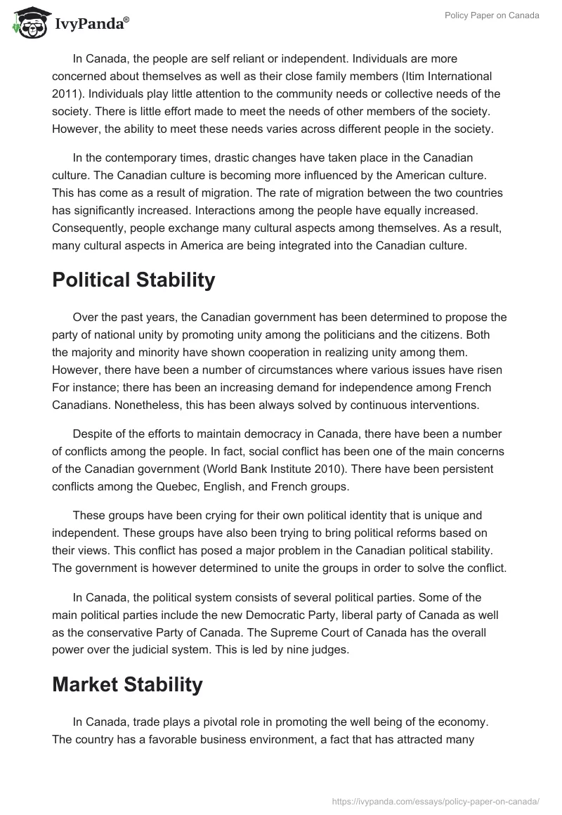 Policy Paper on Canada. Page 2