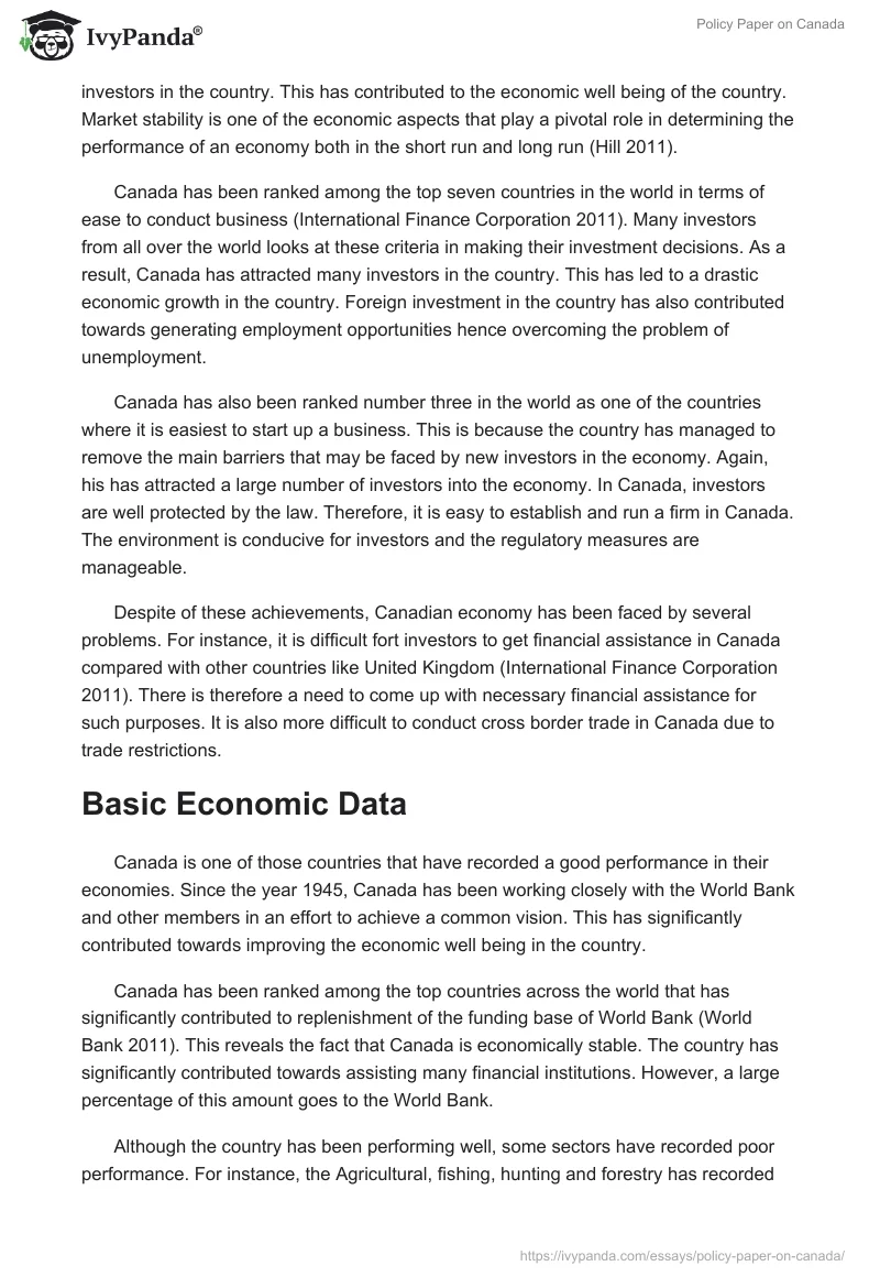 Policy Paper on Canada. Page 3