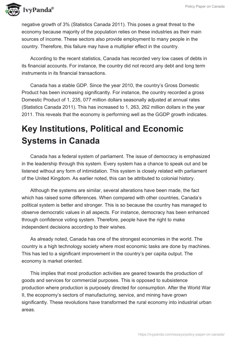 Policy Paper on Canada. Page 4