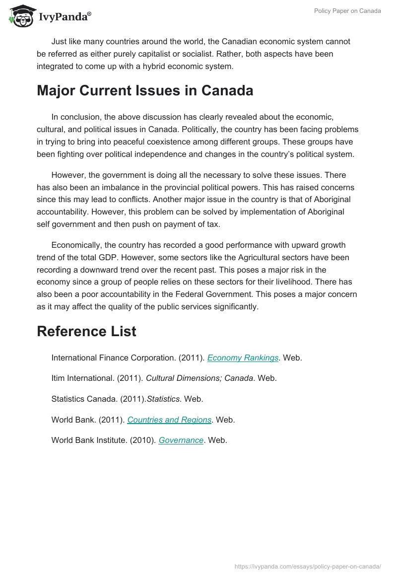 Policy Paper on Canada. Page 5