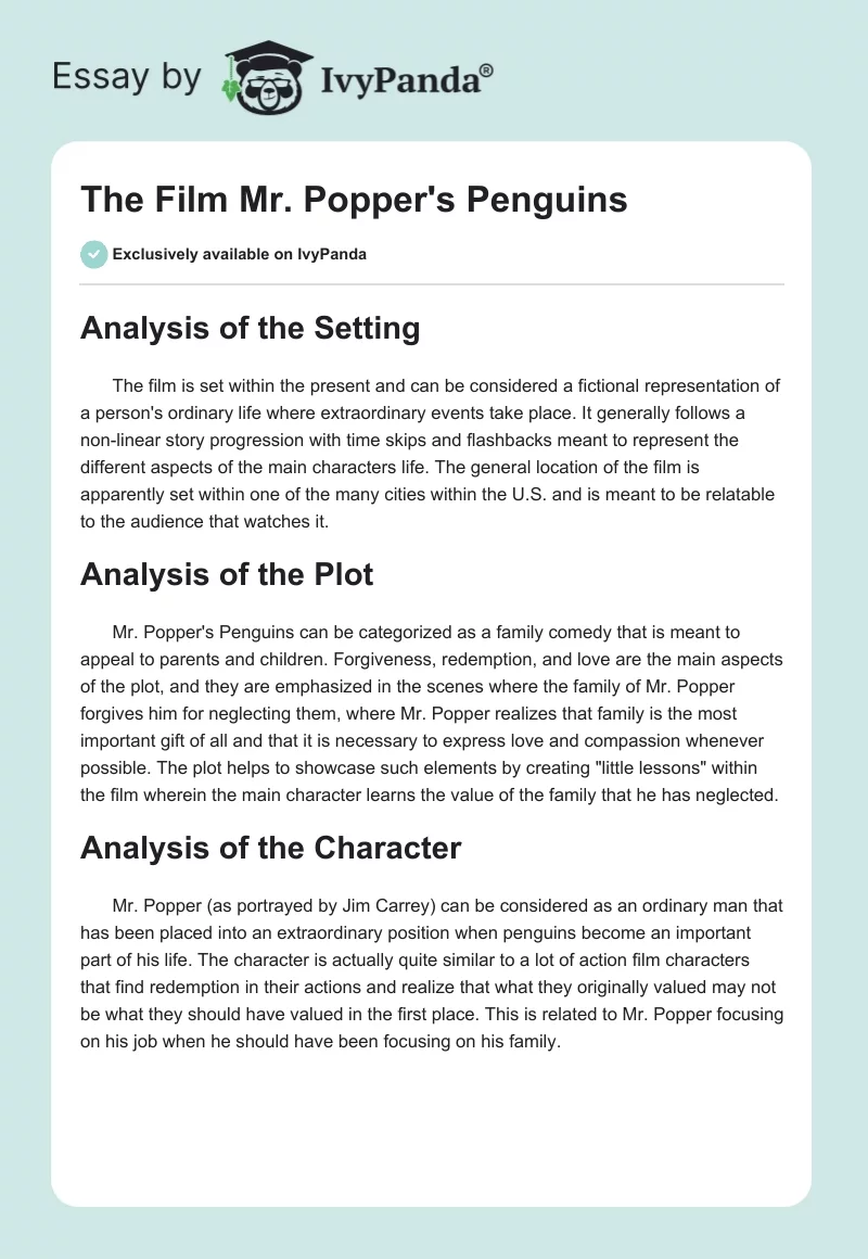 The Film "Mr. Popper's Penguins". Page 1