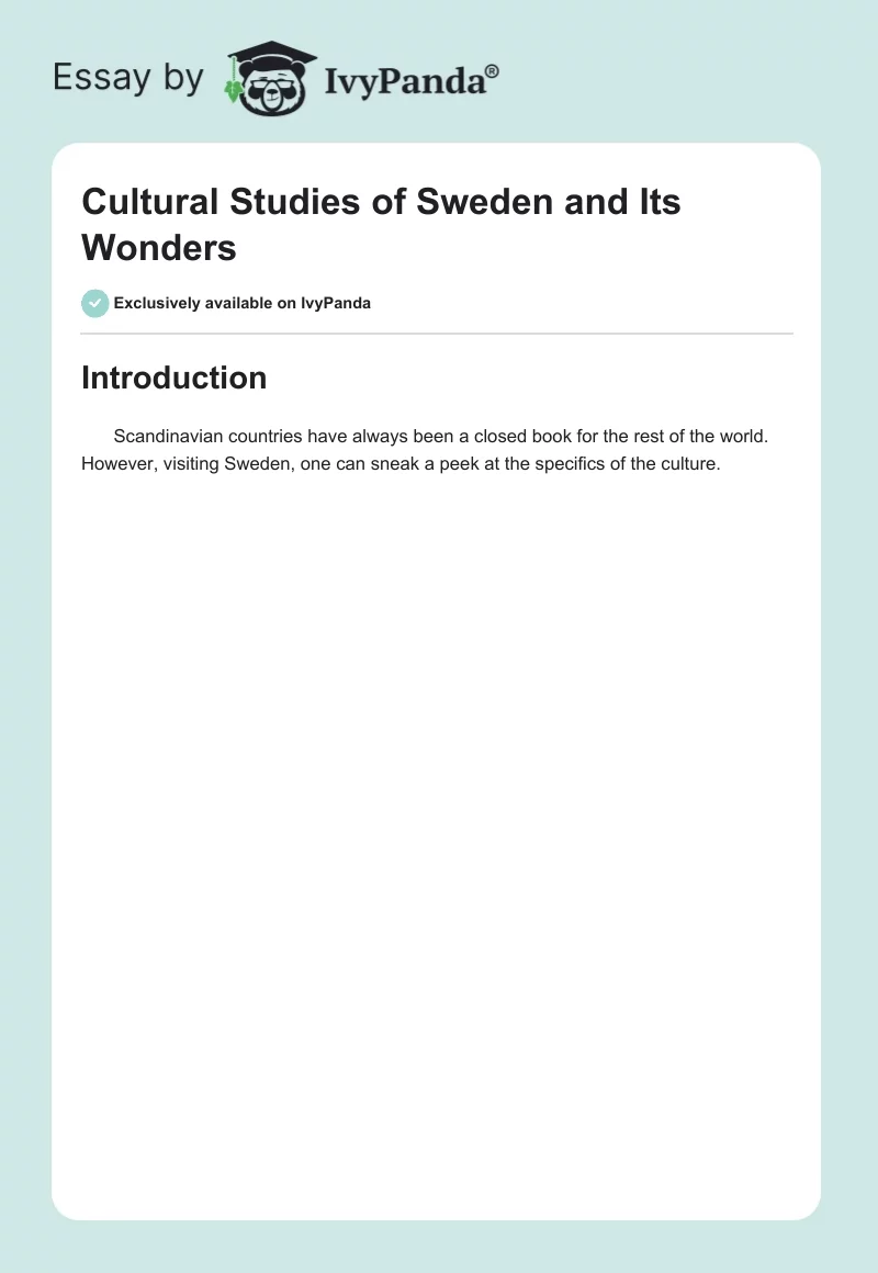 Cultural Studies of Sweden and Its Wonders. Page 1