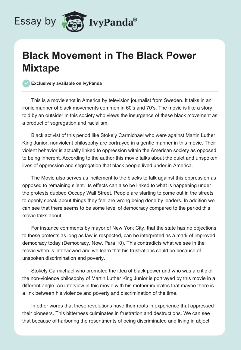 Black Movement in "The Black Power Mixtape". Page 1